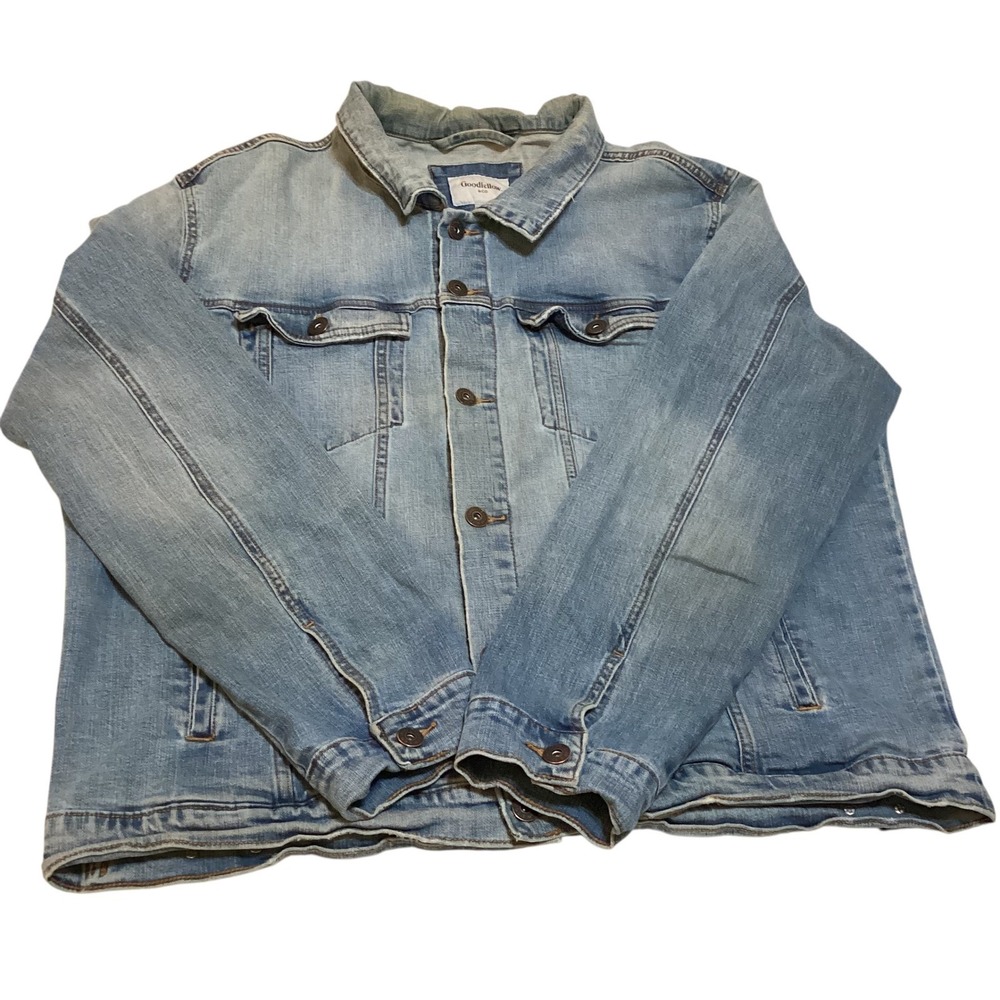 Goodfellow & Co Mens XXL Light Wash Blue Denim Trucker Jacket Button Up